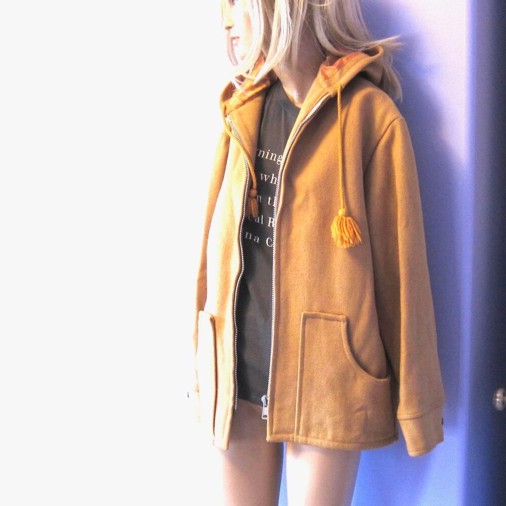 Vintage 60s INDIAN ARTISAN CANADIAN CAMEL WOOL HOODED COAT RARE COLLECTOR